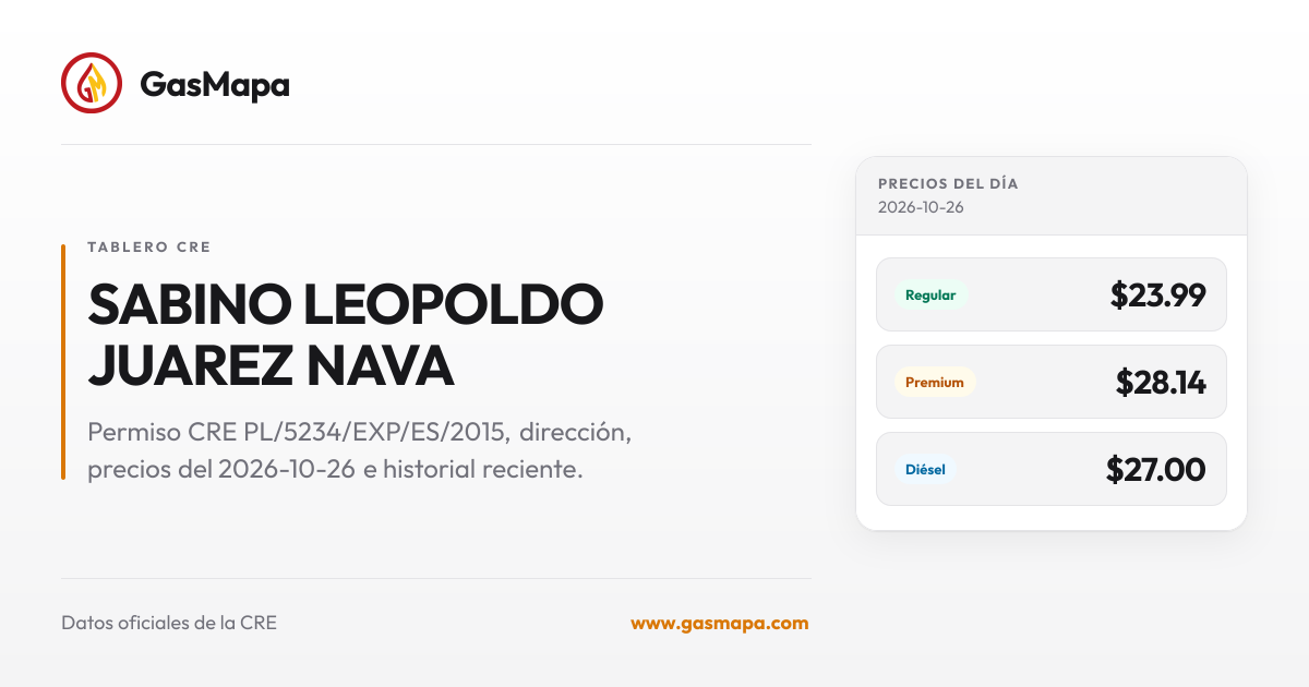 SABINO LEOPOLDO JUAREZ NAVA — GasMapa